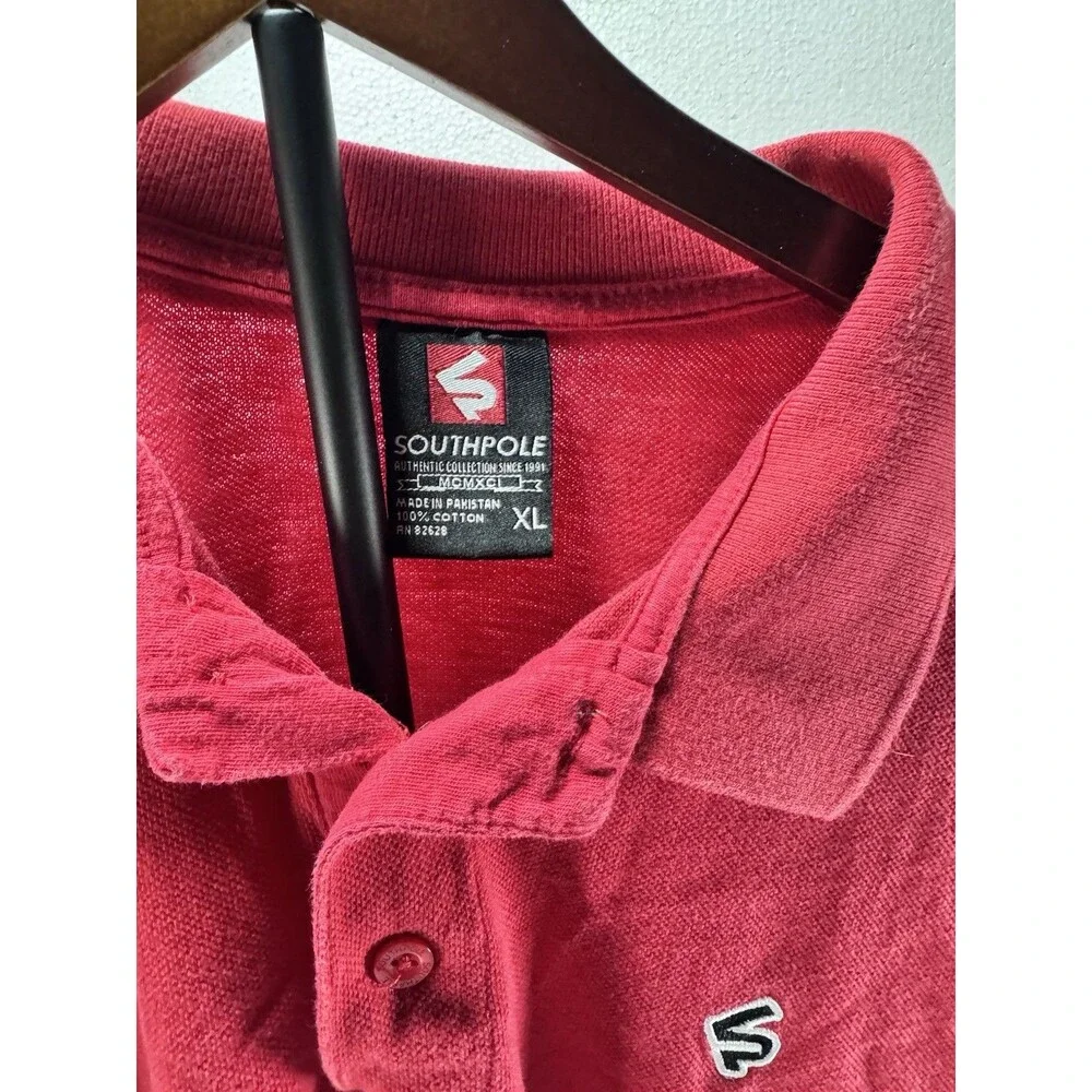 Southpole Mens XL Red Short Sleeve Pique Cotton Polo Shirt Y2K Streetwear XL Red